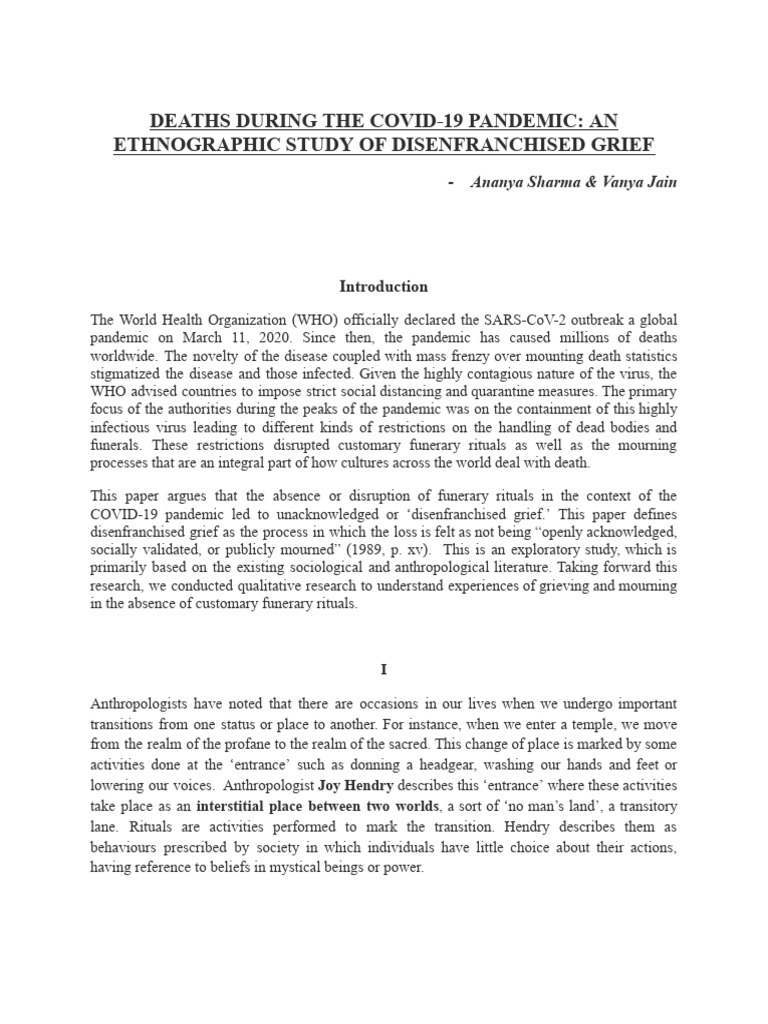 Disenfranchised Grief in COVID-19 Deaths | PDF | Grief | Funeral