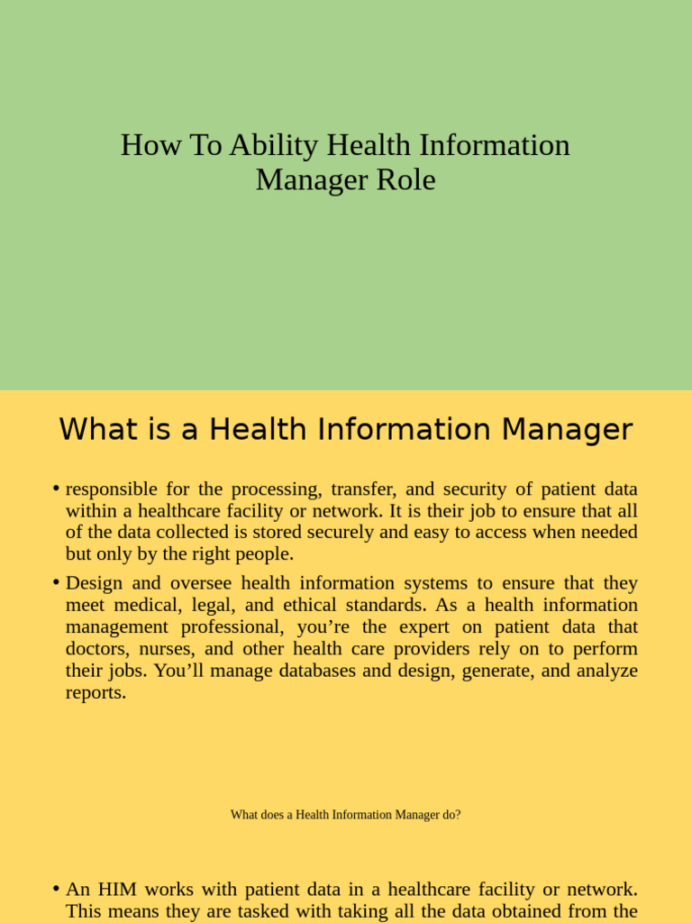 Health Information Manager Overview | PDF | Medical Record | Health Care