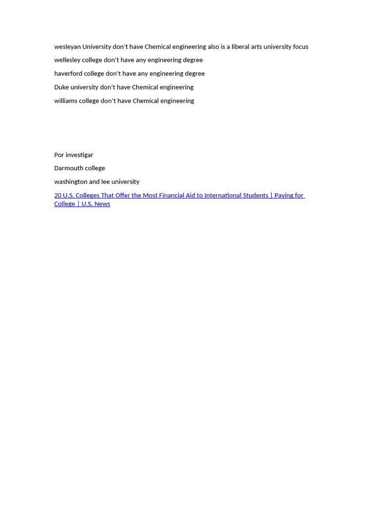 U.S. Colleges Without Chemical Engineering | PDF
