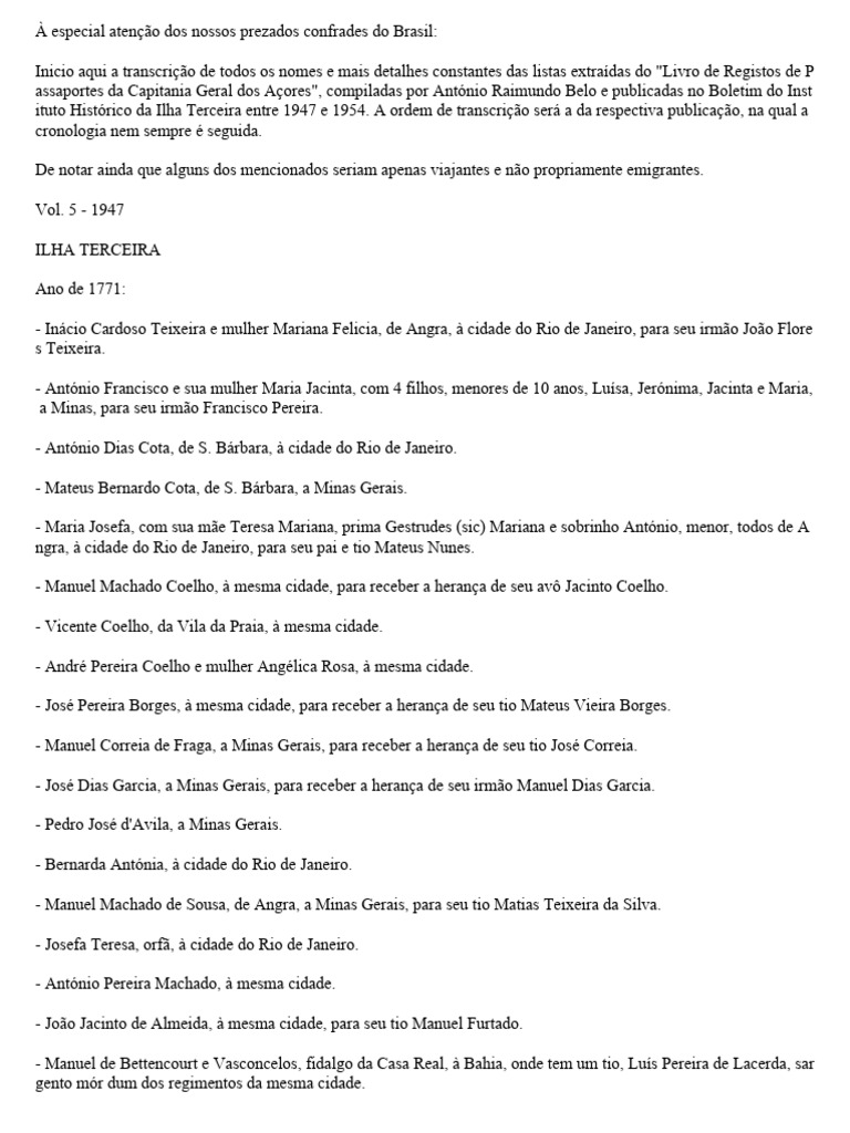 Registros de Emigrantes Açorianos 1771-1774 | PDF | Rio de Janeiro ...
