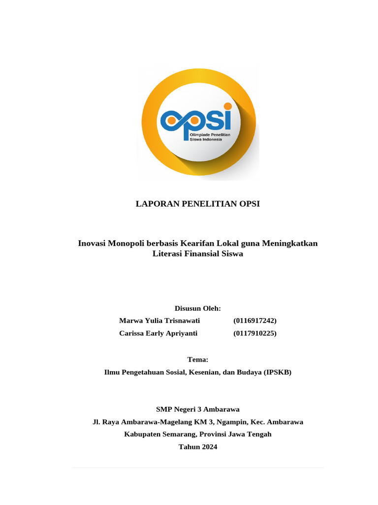 Laporan OPSI IPSKB 2024 - Inovasi Monopoli Kearifan Lokal | PDF