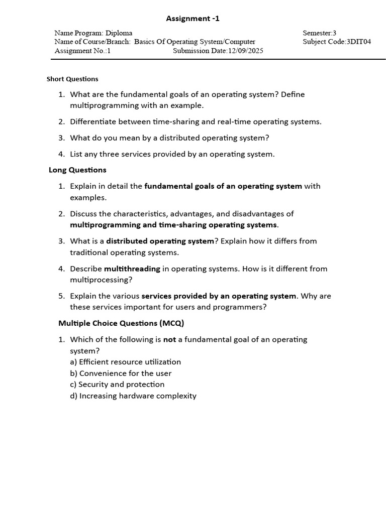 Operating System Basics Assignment | PDF