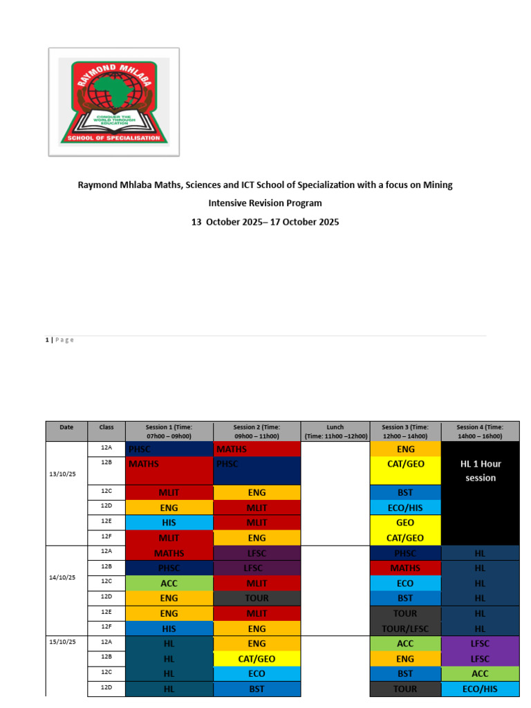 Intensive Revision Program Schedule | PDF