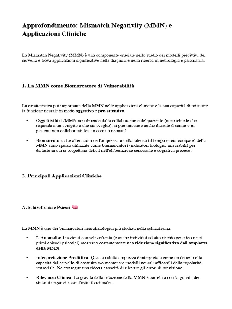 Approfondimento: Mismatch Negativity (MMN) e Applicazioni Cliniche | PDF