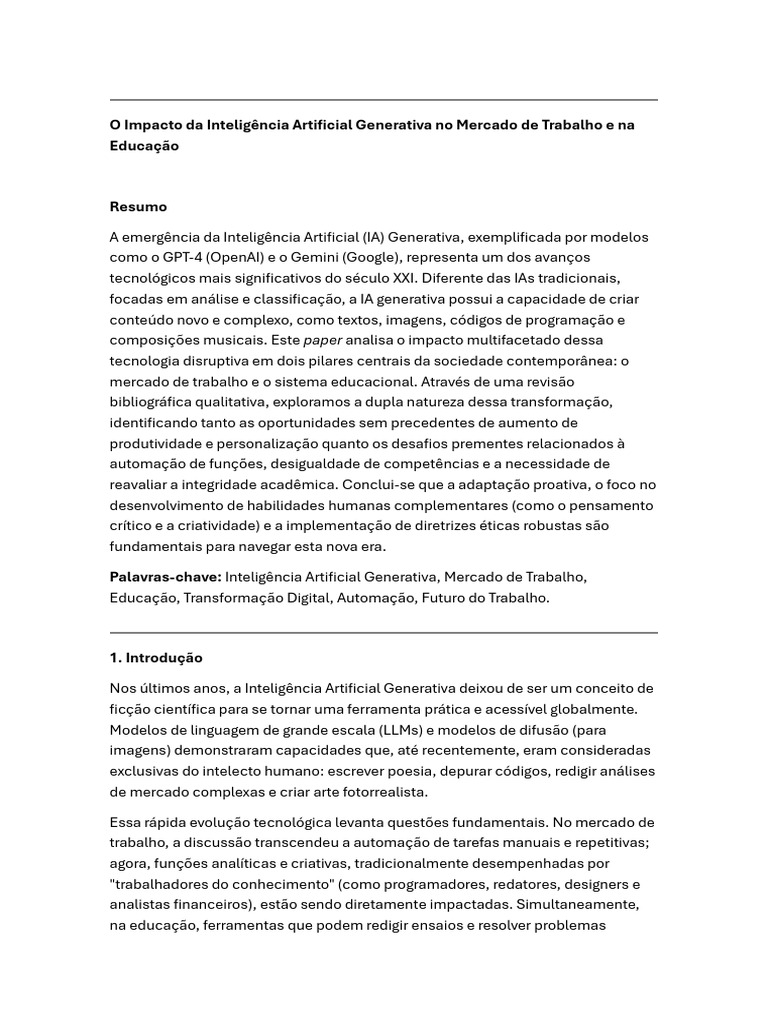 Impacto da IA Generativa no Trabalho e Educação | PDF | Inteligência ...