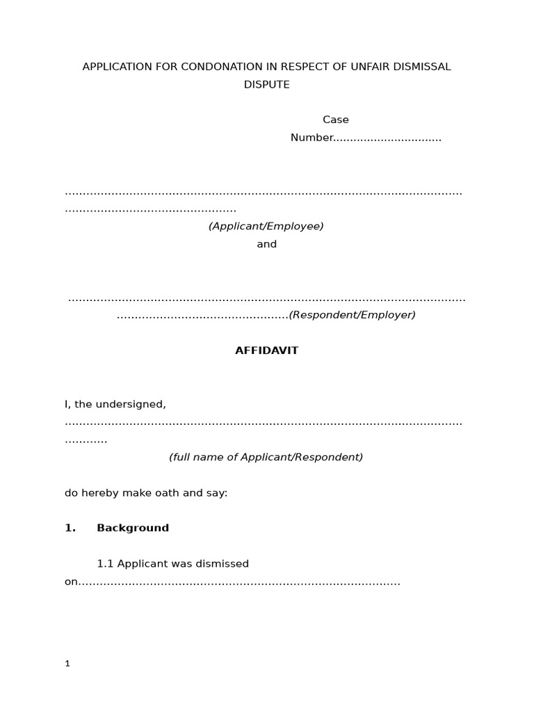 Unfair Dismissal Condonation Application | PDF | Justice | Crime & Violence