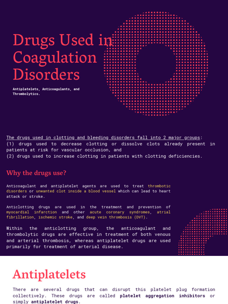 Coagulation Disorder Medications Guide | PDF | Coagulation | Platelet