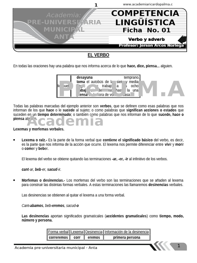 Verbos: Conjugación y Estructura Gramatical | PDF | Verbo | Adverbio
