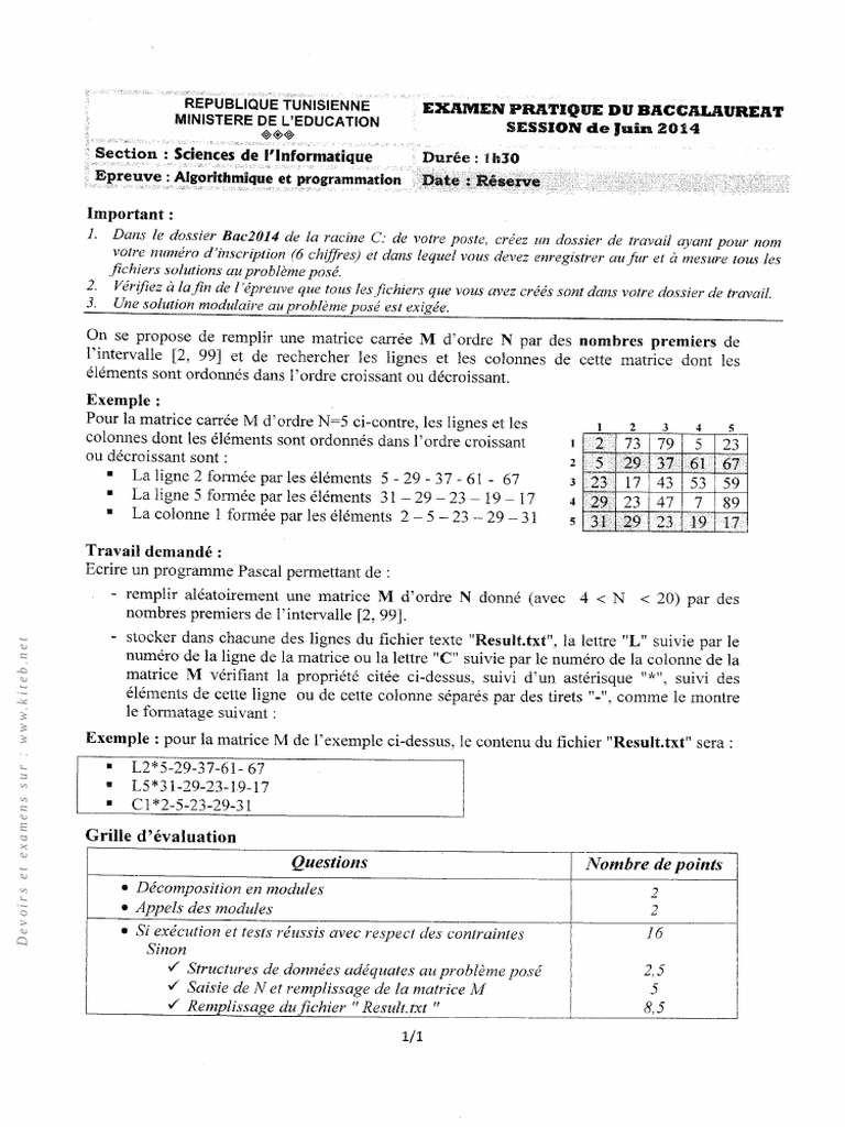 BAC Info 2014 Sujet 2 | PDF