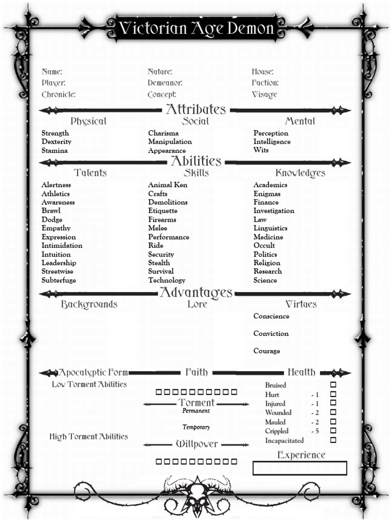 Character Attributes and Abilities Sheet | PDF