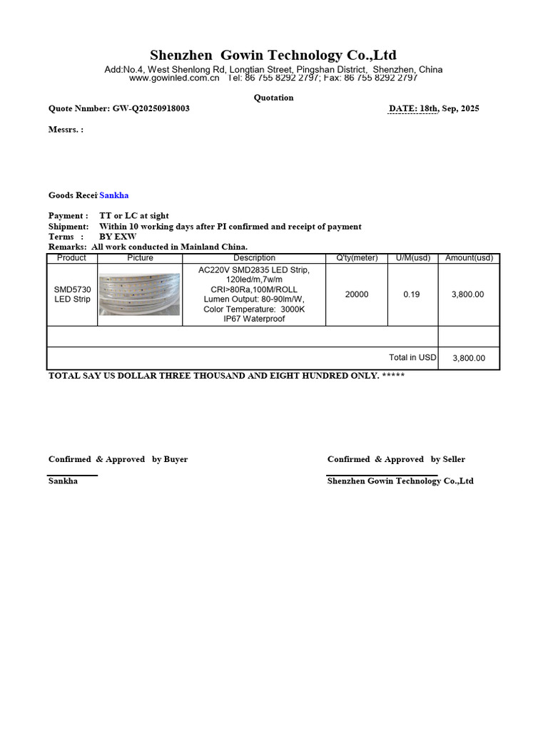 Quotation For Led Strip To Sankha 18th Sep 2025 (2025!09!17 17-53-49) | PDF