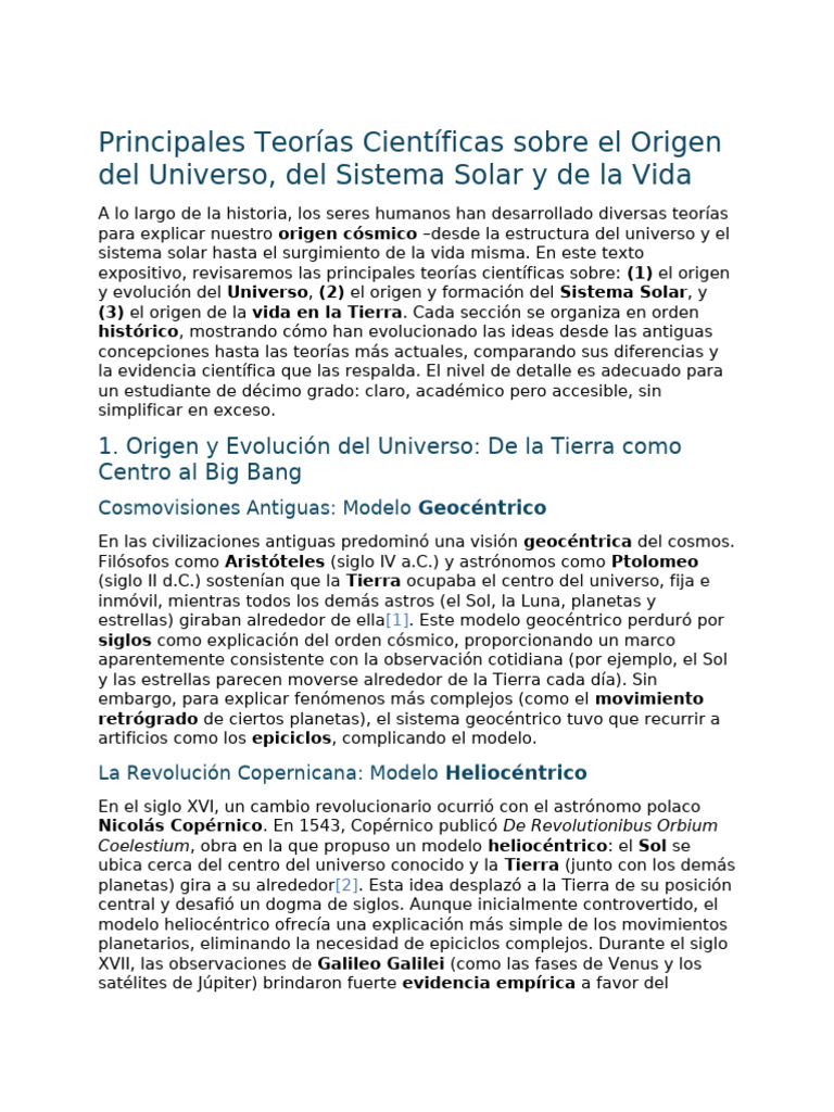 Teorías del Origen del Universo y Vida | PDF | Universo | Big Bang