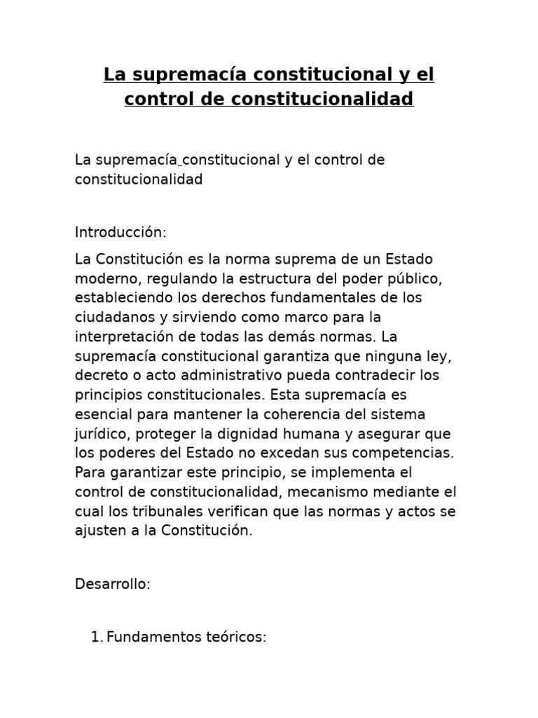 Supremacía Constitucional y Control Judicial | PDF | Constitución | Ley ...