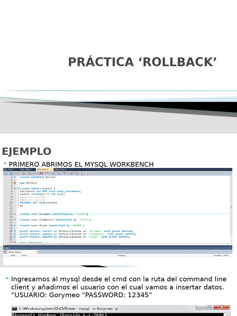 Ejemplo de Uso de Rollback en MySQL | PDF