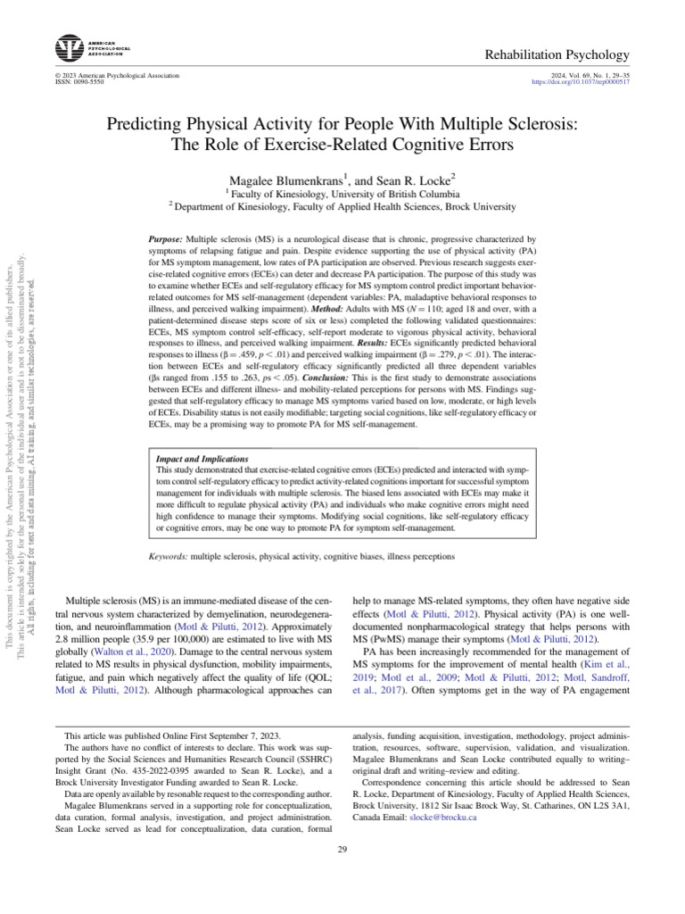 Predicting Physical Activity For People With Multiple Sclerosis - The ...
