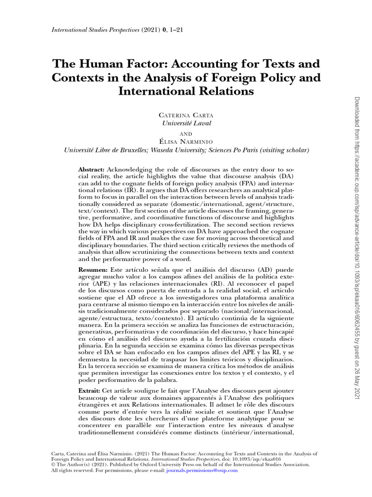 The Human Factor - Accounting For Texts and Contexts in The Analysis of ...