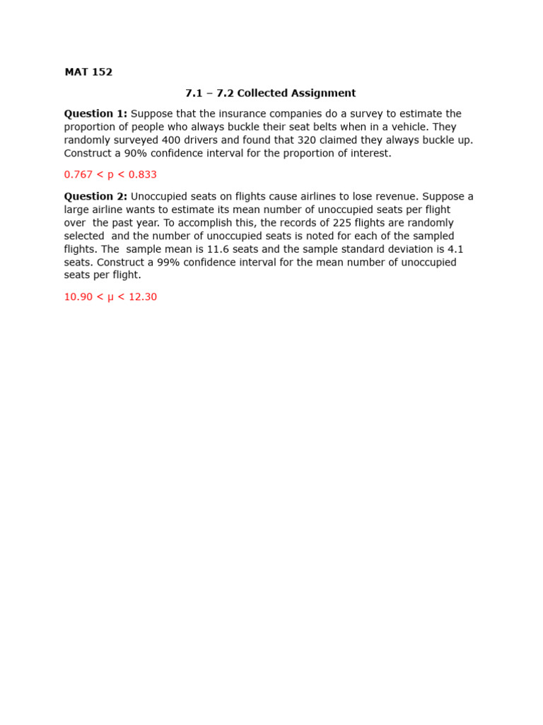 MAT 152 7.1 - 7.2 Collected Assignment | PDF