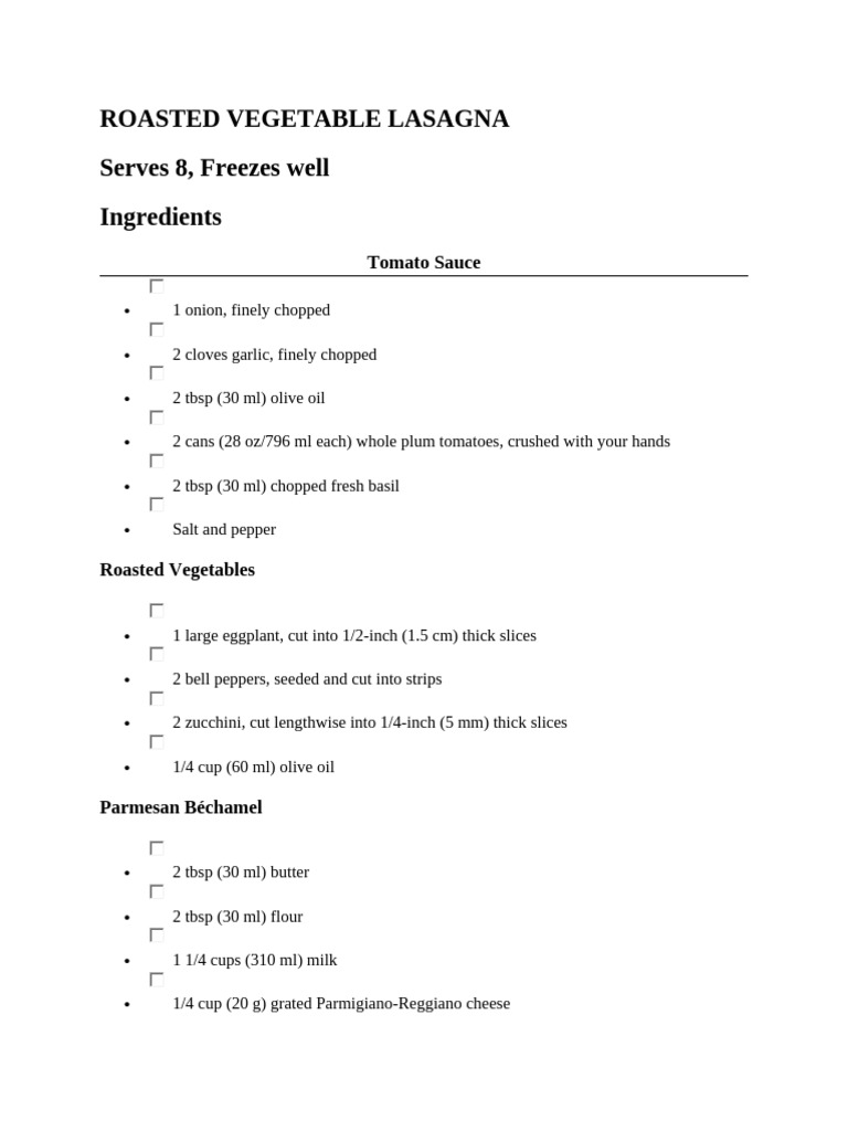 Roasted Vegetable Lasagna Recipe | PDF | Asian Cuisine | Foods