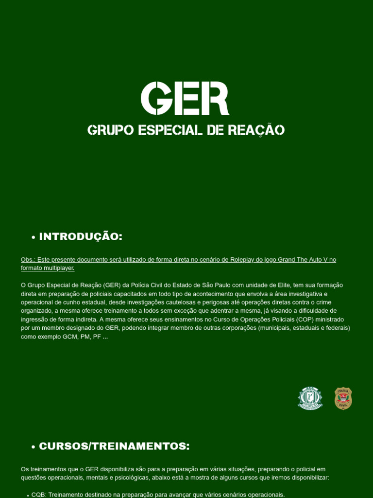 GER: Treinamentos e Atuação Policial | PDF | Polícia