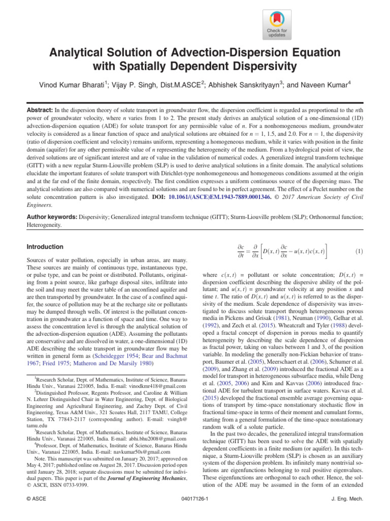 Bharati Et Al Analytical Solution of Advection Dispersion Equation With ...