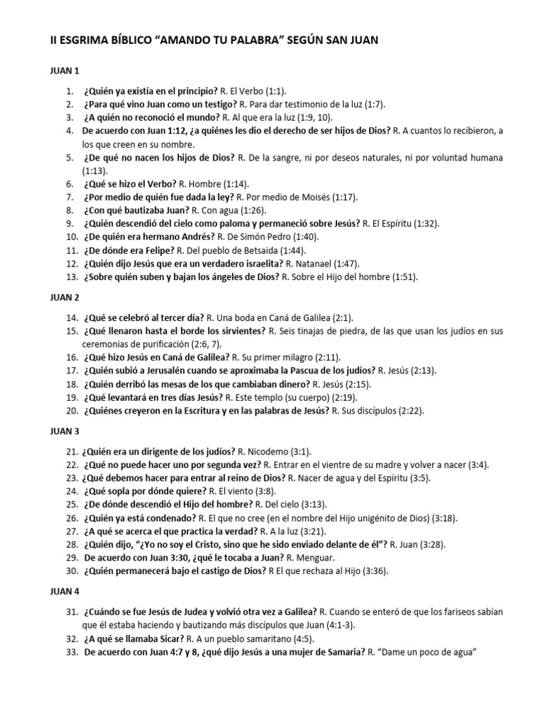 Resumen de Juan: Preguntas y Respuestas | PDF | Jesús | Juan el apóstol