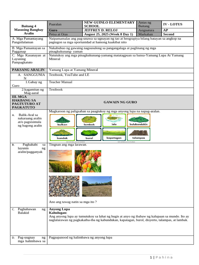 Lesson Plan in AP Day 1 | PDF
