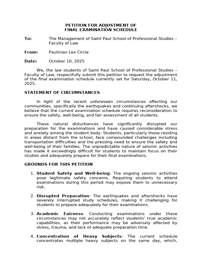 Petition to Adjust Final Exam Schedule | PDF | Earthquakes