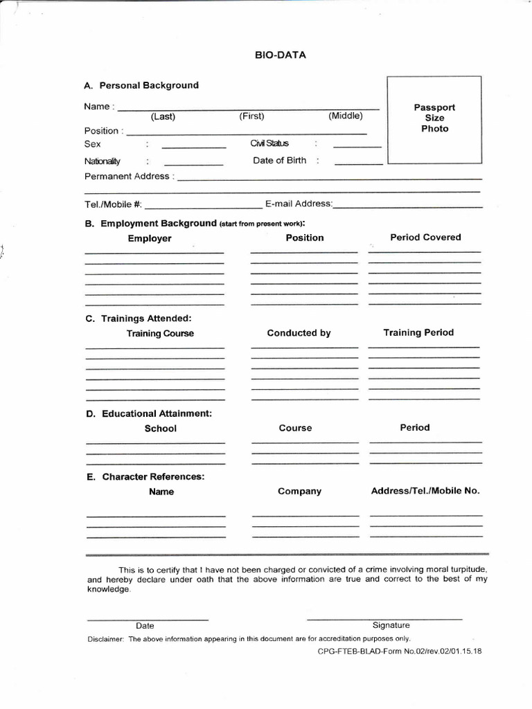 Understanding the Biodata Form | PDF