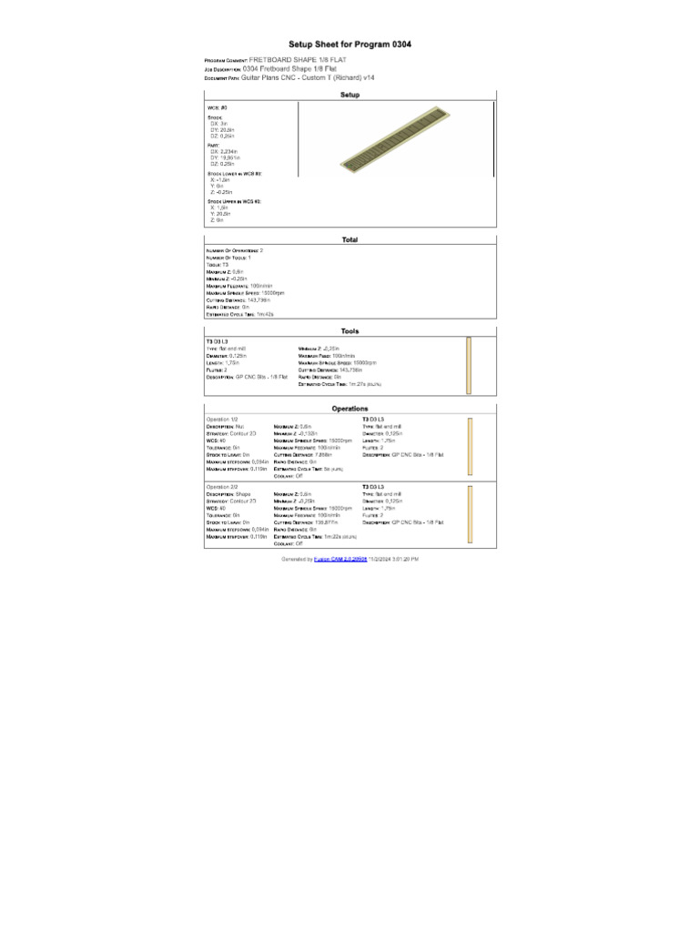 Setup Sheet For Program 0304 | PDF