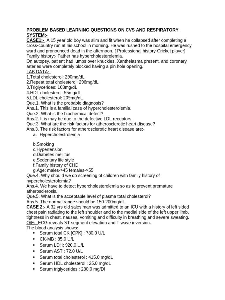 Problem Based Learning Questions On Cvs and Respiratory System, General ...