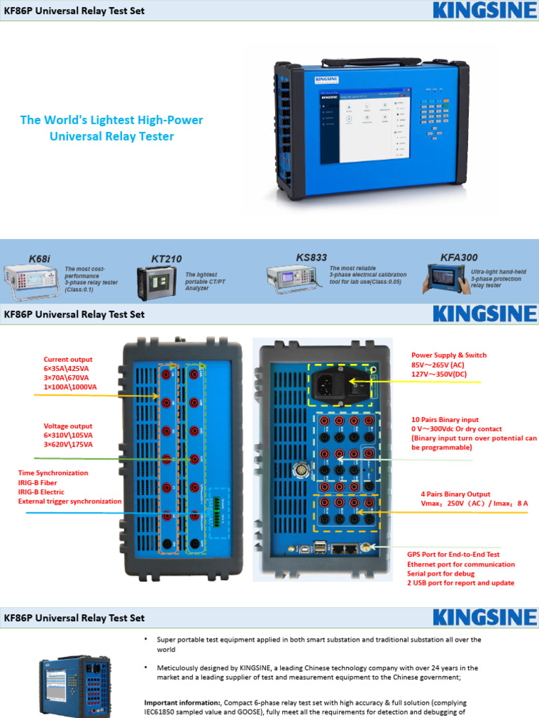 KF86P Universal Relay Test Set Overview | PDF | Relay | Power Supply