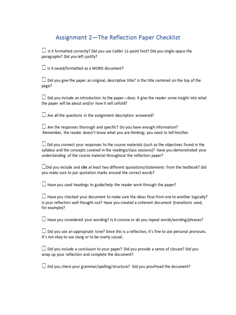 Reflection Paper Formatting Checklist | PDF