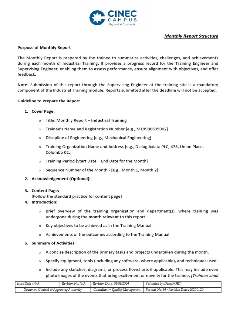 Monthly Report Structure | PDF
