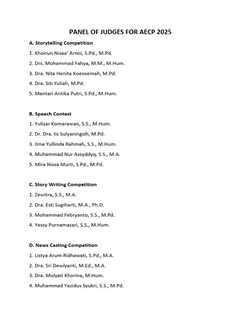 Judges for AECP 2025 Competitions | PDF