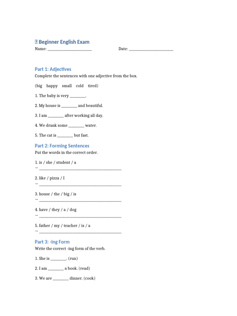 Beginner English Exam Actualizado | PDF