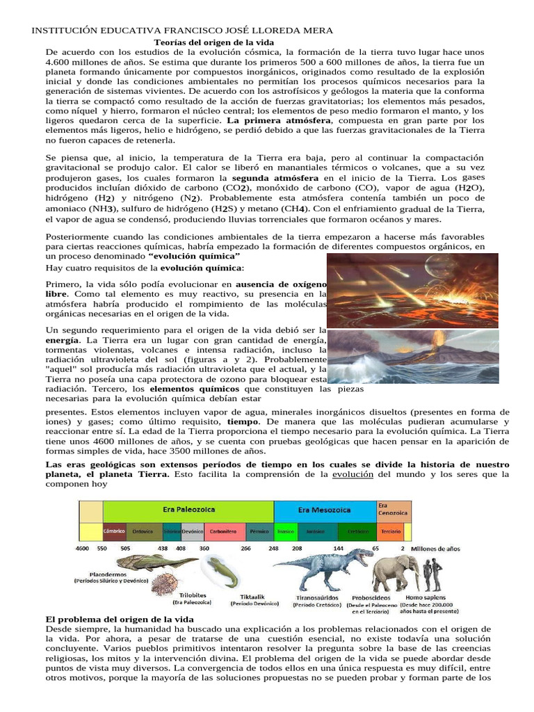 Teorías sobre el origen de la vida | PDF | Naturaleza | Ciencias fisicas