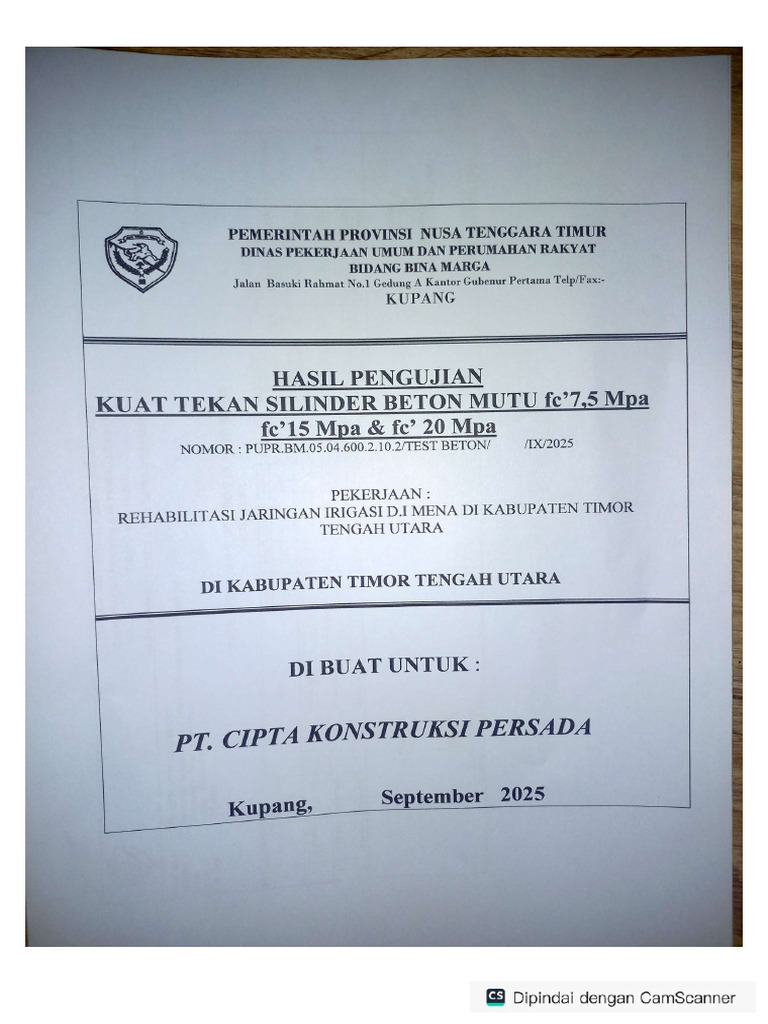 Hasil Uji Selinder Beton Saluran Muka | PDF