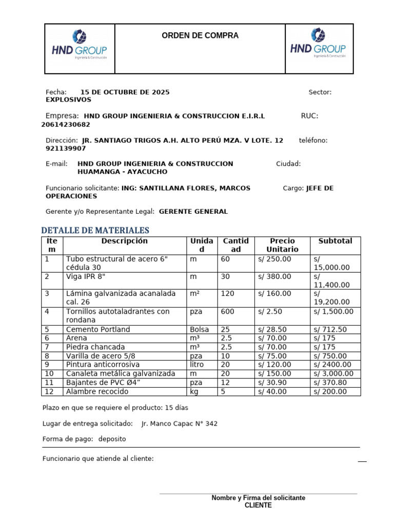 Orden de Compra | PDF | Materiales | Materiales de construcción