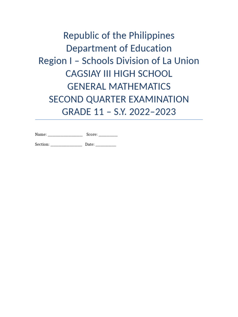 Grade 11 General Mathematics Exam | PDF | Interest | Compound Interest