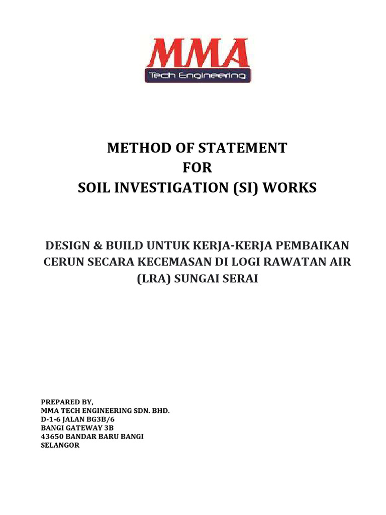 Soil Investigation Method Statement | PDF | Natural Materials