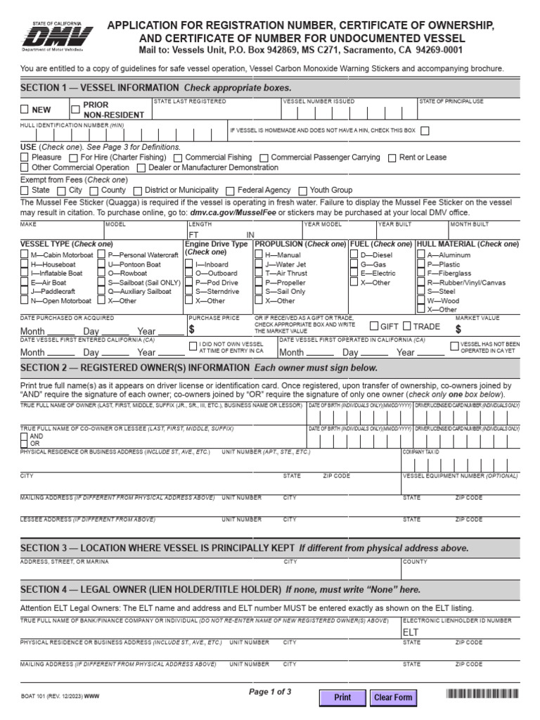 Vessel Registration Application Form | PDF | Department Of Motor ...