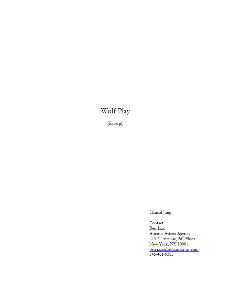 Wolf Play by Hansol Jung: Script Excerpt | PDF