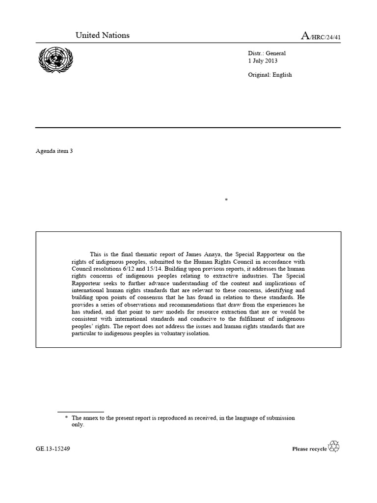 Report of The Special Rapporteur On The Rights of Indigenous Peoples ...