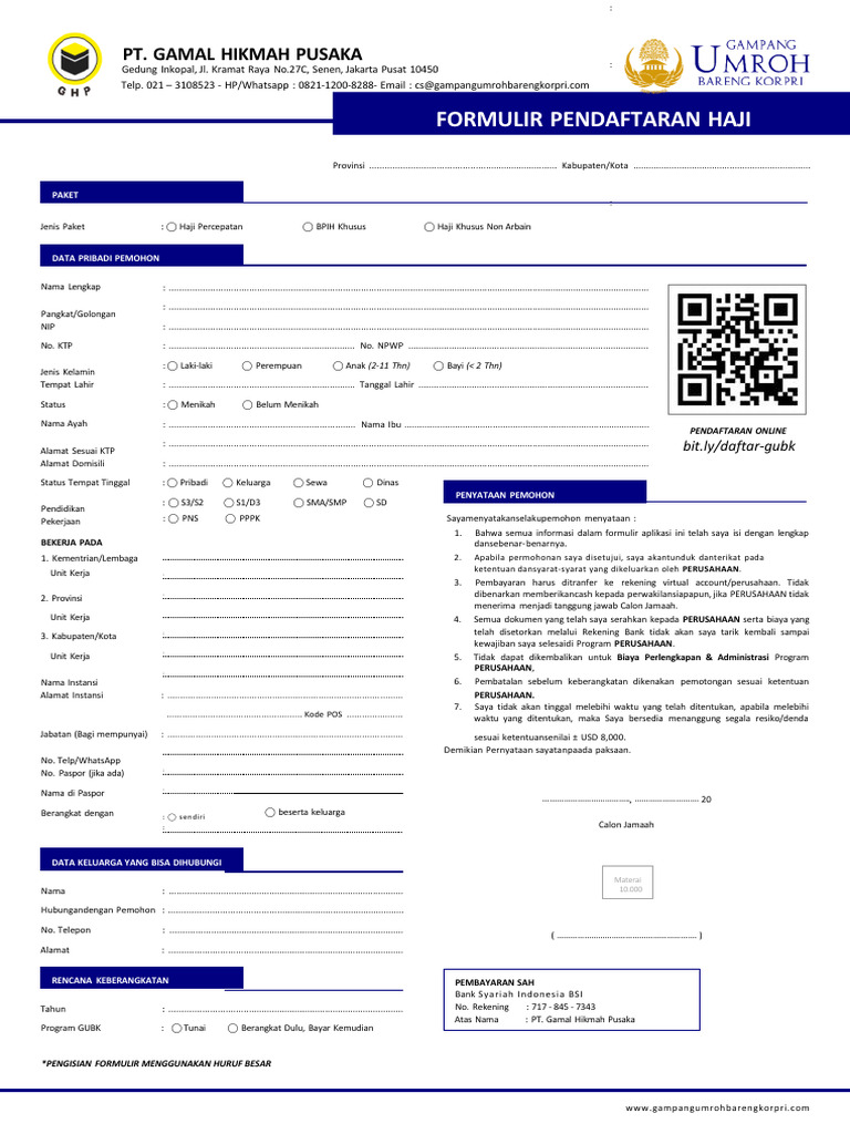 Formulir Pendaftaran Haji Gampang Umroh | PDF