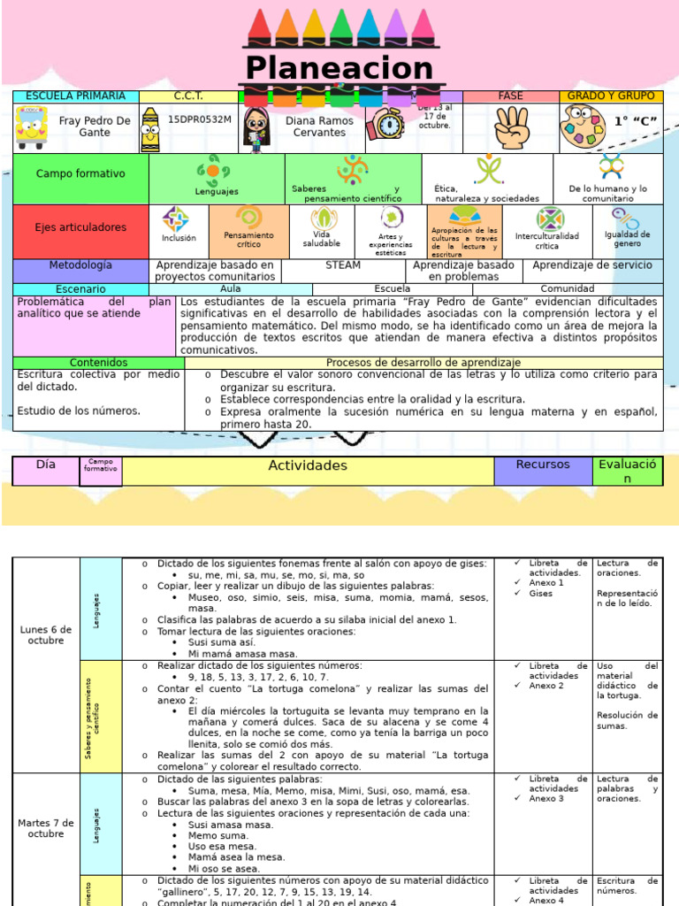 Plan de Clases para 1° Grado Primaria | PDF | Aprendizaje | Escritura