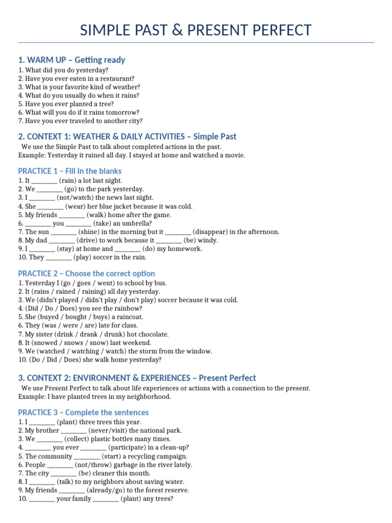 Simple Past and Present Perfect Guide | PDF | Foods | Cuisine