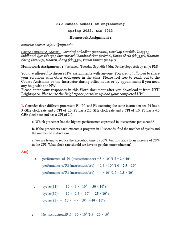 ECE 6913 Spring 2022 Homework 1 | PDF | Central Processing Unit ...