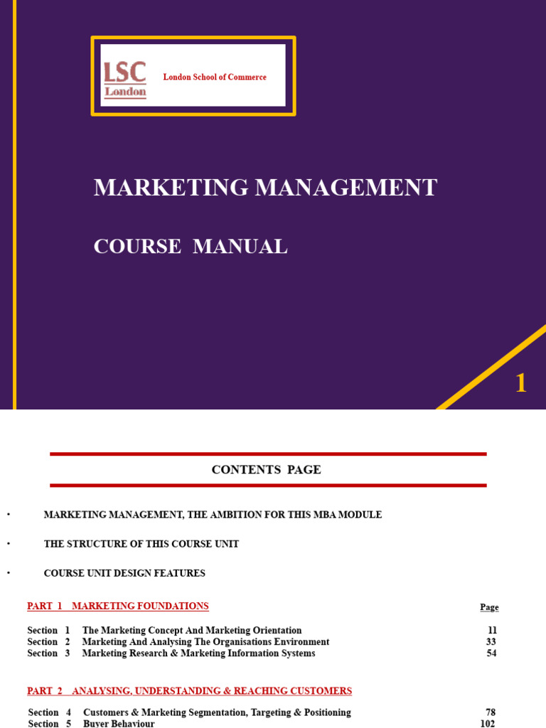 Marketing Management Course Manual | PDF | Marketing | Marketing Strategy