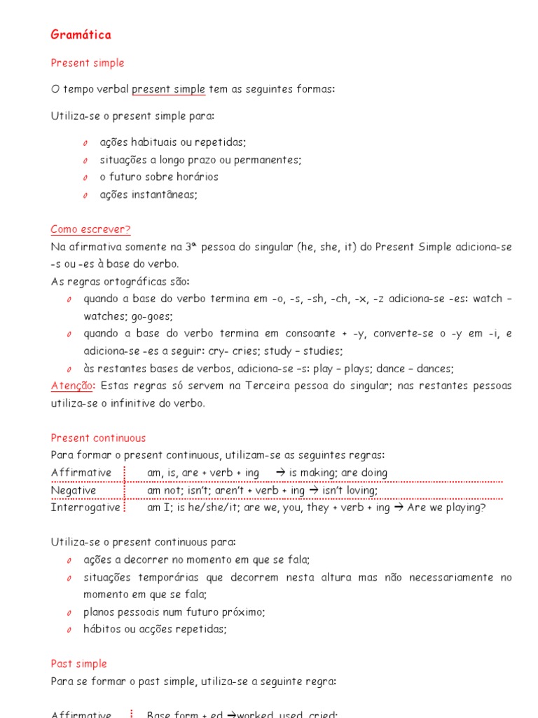 Present Simple, Present Continuous, Past Simple, Comparative and ...
