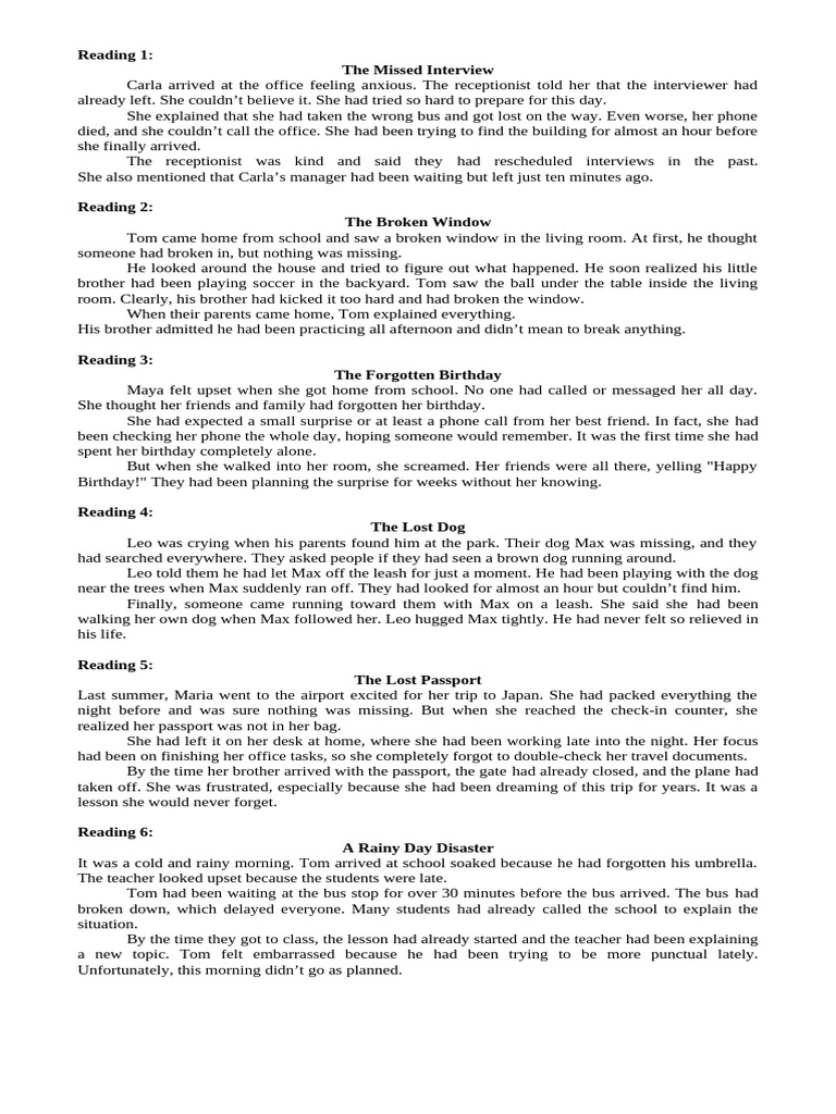 Past Perfect Reading Exercises | PDF